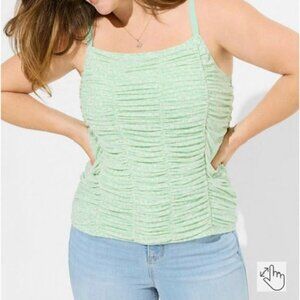 Torrid NWT Stretch Mesh Cropped Shirred Cami Mint Green Floral Lined 1 1X 14 16